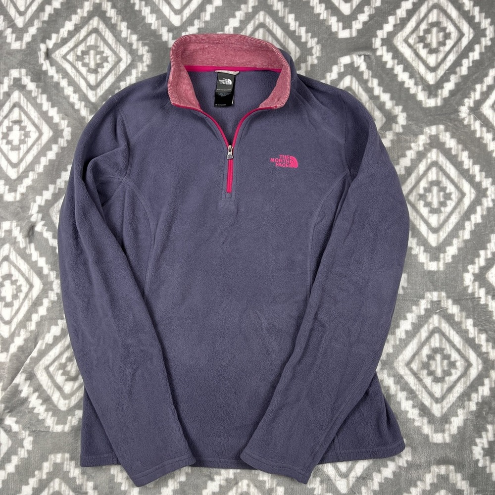 The North Face Pullover Women Medium 1/4 Zip Fleece Blue Long Sleeve Sweater‎